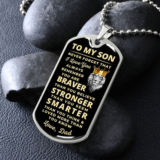 [Almost Sold Out] To My Son - from Dad | Brave Lion | Dog Tag Necklace