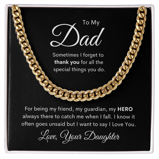 To Dad - From Daughter | My Hero | Cuban Link Necklace