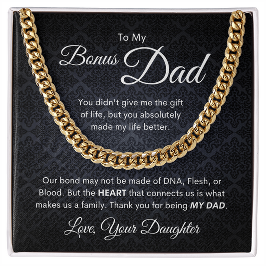 To Bonus Dad - From Daughter | Heart | Cuban Link Chain