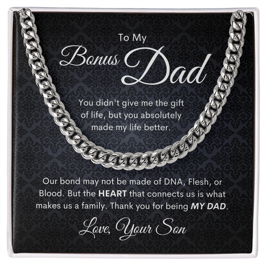 To Bonus Dad - From Son | Heart | Cuban Link Chain