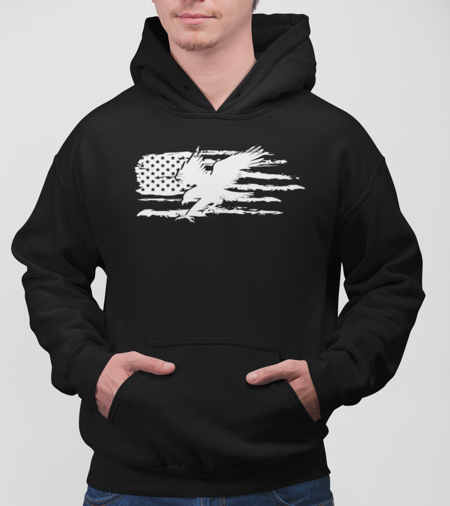 American Flag Eagle Distressed Pullover Hoodie - Unisex