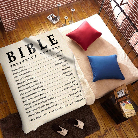 Bible Emergency Numbers Premium Plush Blanket (Beige)