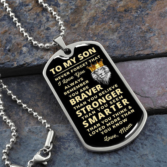To My Son - from Mom | Brave Lion | Dog Tag Necklace