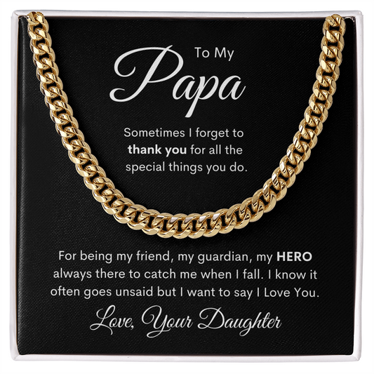 To Papa - From Daughter | My Hero | Cuban Link Necklace