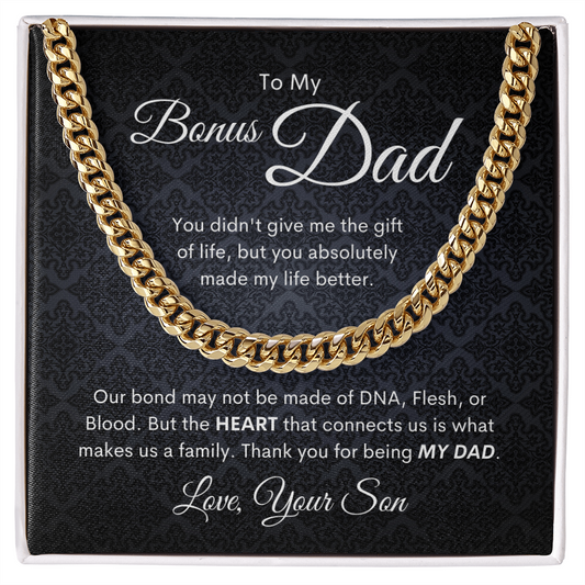 To Bonus Dad - From Son | Heart | Cuban Link Chain