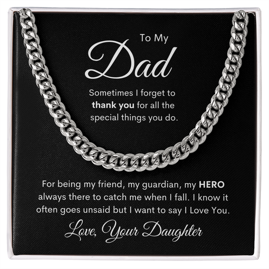 To Dad - From Daughter | My Hero | Cuban Link Necklace