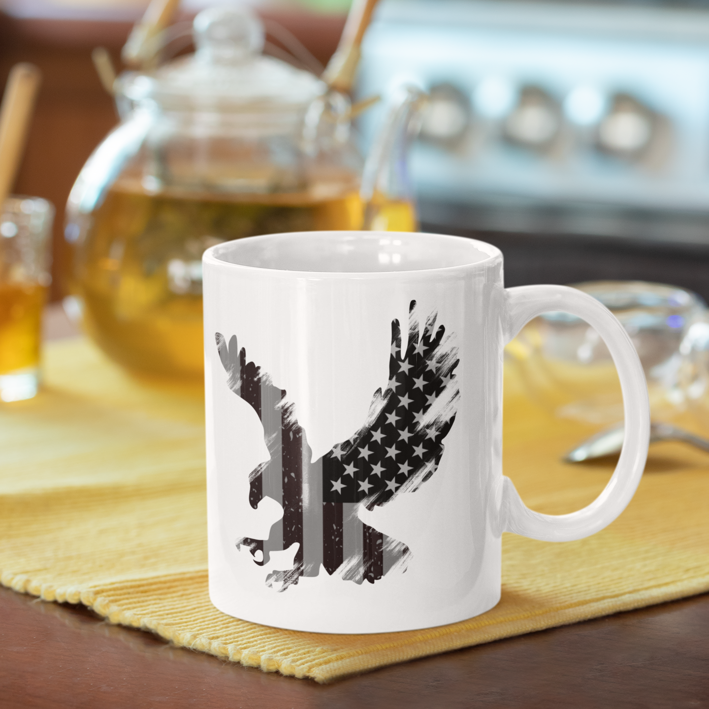Distressed American Flag Eagle 11 oz. White Mug