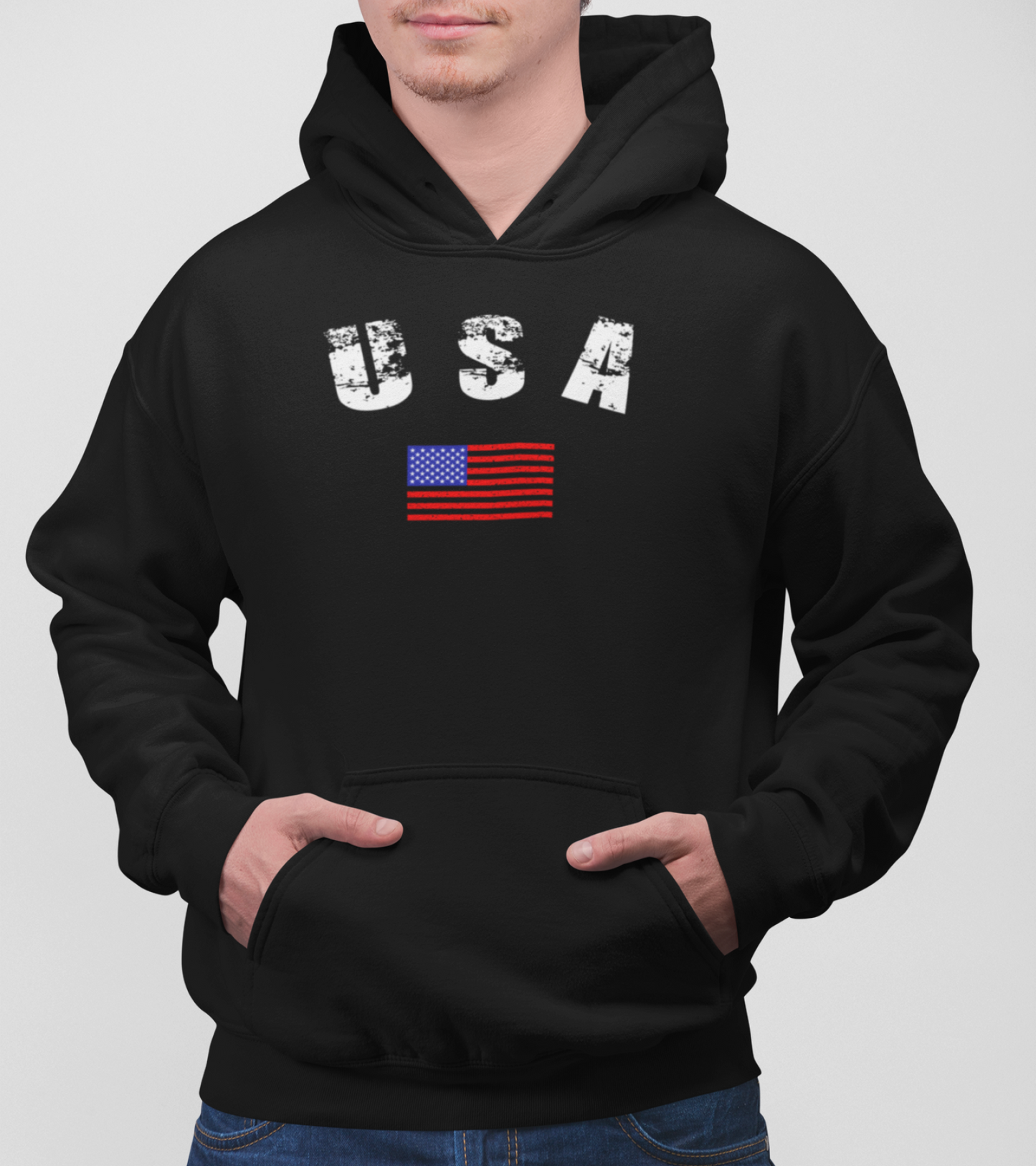 USA Flag Logo (White) Pullover Hoodie - Unisex
